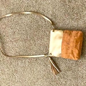 Jack Rogers Gioia mini convertible, Crossbody, in cork and gold.